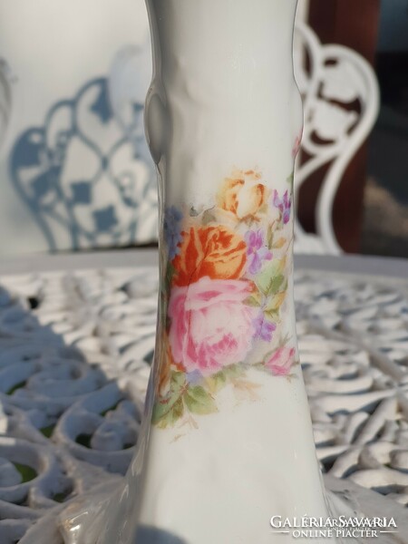 Antik rózsás porcelán gyertyatartó