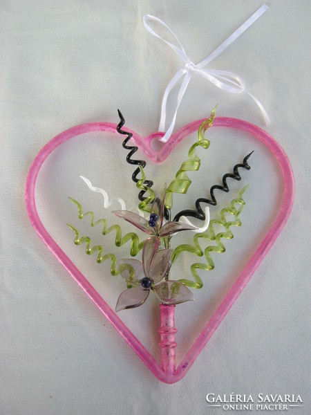 Glass decoration ornament window decoration heart with flowers
