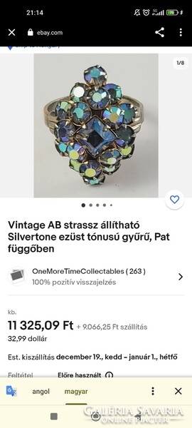 15000.- értékű Pat Pend vintage kristály gyűrű enyhén oxidált 17.8mm (56)