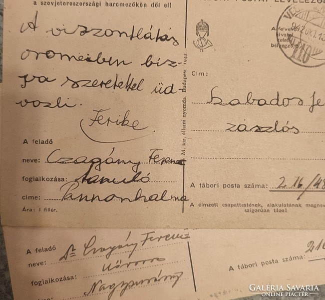1942 Dr. Nagysurány Doctor Ferenc Czagány's letter to the front 2 pcs