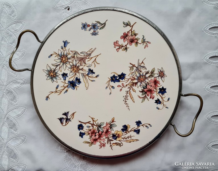 Sarreguemines faience tray with handles, offering - Righi decor