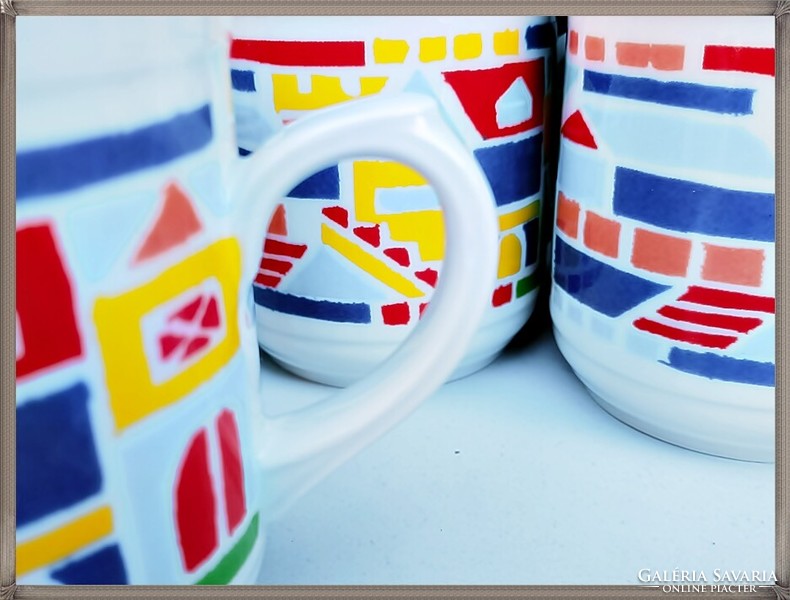 Rare, special cubist style patterned Czech bohemian porcelain mug set