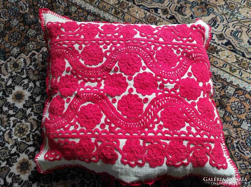 Beautiful richly embroidered Transylvanian handwork decorative cushion cover