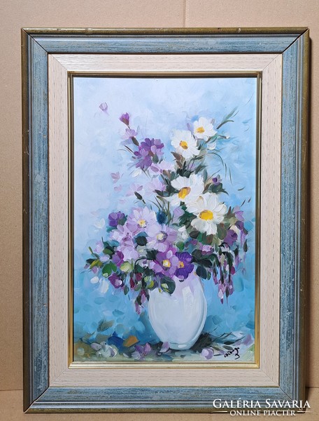 Zsolt Czinege: flower still life (oil painting in frame) juried work, contemporary painter