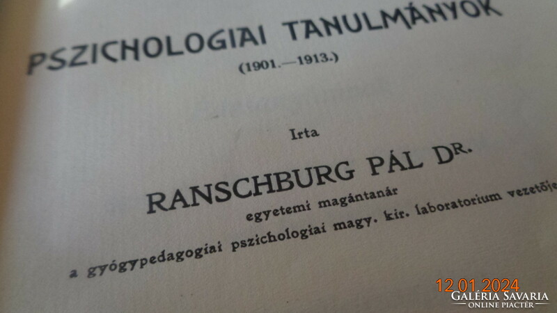 Pszihológiai Tanulmányok 1901 -  1913 ,  írta  Ranschberg  Pál  Dr  , Fritz Ármin  Nyomda