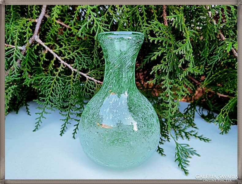 German stoob hand carved bubble green glass vase
