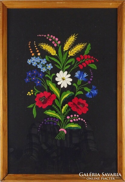 1Q167 old embroidered flower still life framed needlework 51 x 35 cm