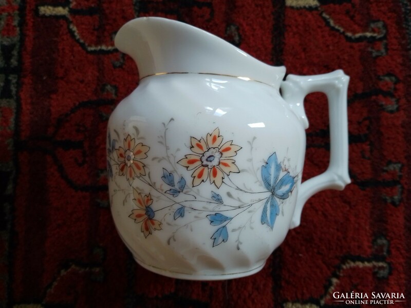 Antique old Czech porcelain milk spout with a handle, a small jug with a hand-painted delicate flower pattern