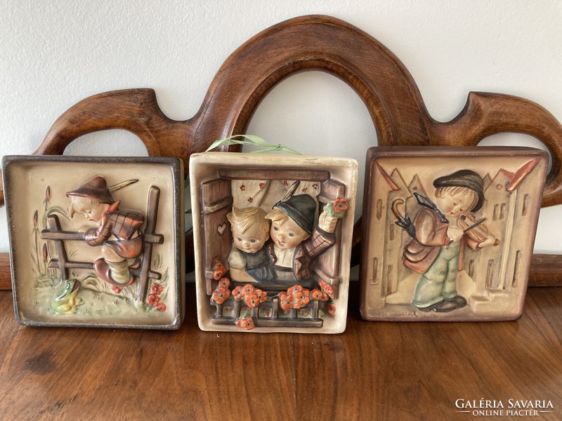 Antique hummel porcelain wall pictures, children, 3 wall decorations