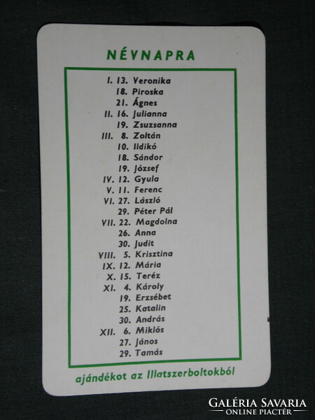 Card calendar, household perfume shops, Budapest, name day table, 1972, (5)