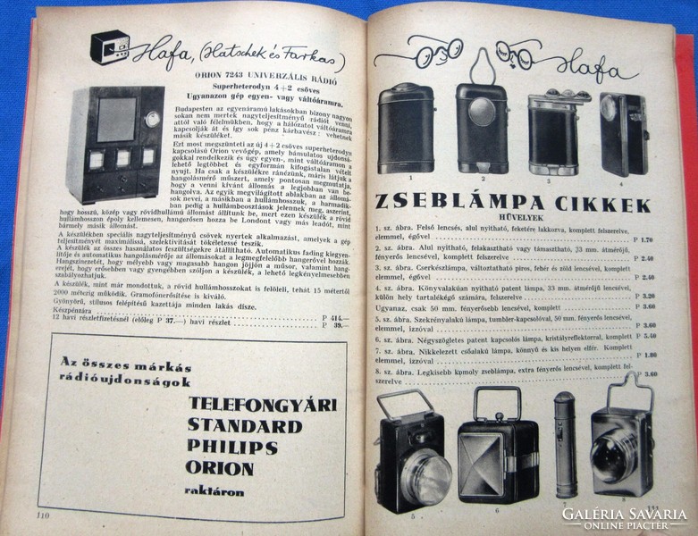 Régi képes árjegyzék 1934. HAFA, fényképezőgép, alkatrészek, rádió stb,126 oldal,gazdag képanyag