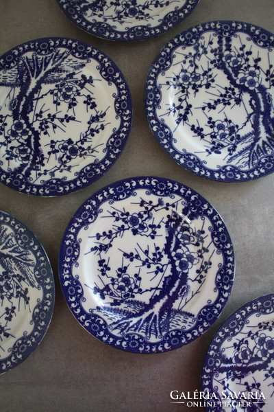 Kék japán cseresznyevirágos porcelán süteményes tányérok - 6db