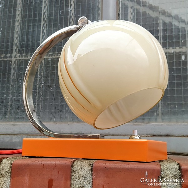 Art deco - Streamline - Bauhaus lámpa felújítva /nikkel - narancs/ - krémszínű ernyő