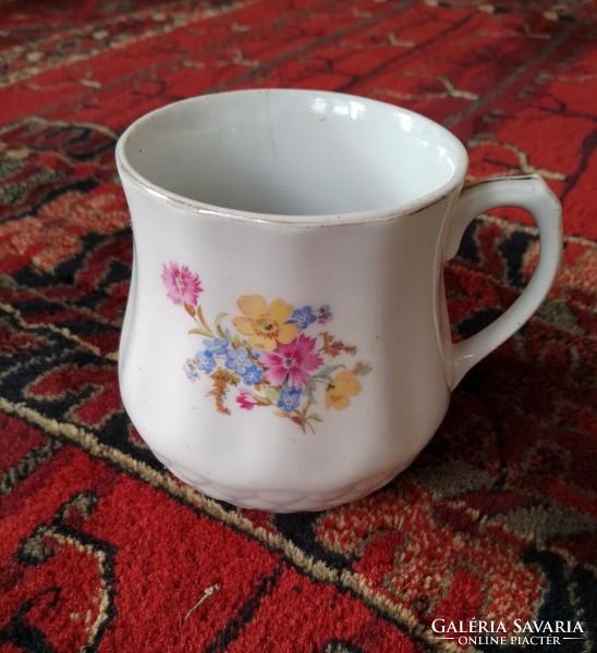 Szép régi porcelán füles csésze bögre csupor mezei virág Kőbányai Porcelángyár (Drasche) jelzés