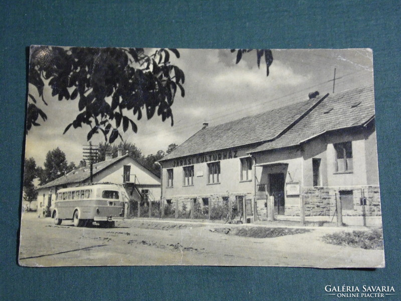 Postcard, Pétervásara, cultural center, pub, Mávaut Ikarus bus