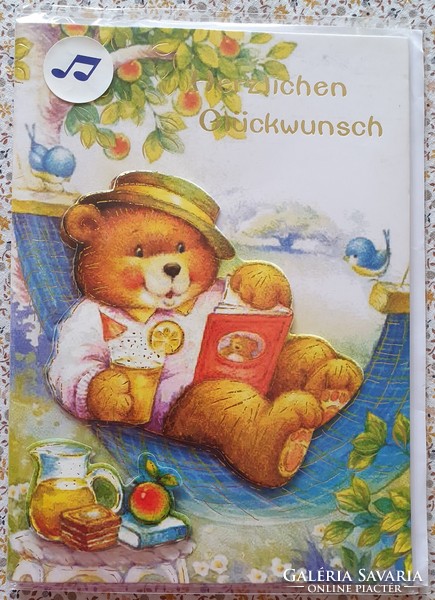 Zenélő jókívánság képeslap borítékkal üdvözlőlap üdvözlőkártya levelezőlap postatiszta német