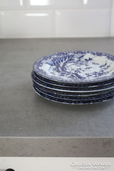 Kék japán cseresznyevirágos porcelán süteményes tányérok - 6db
