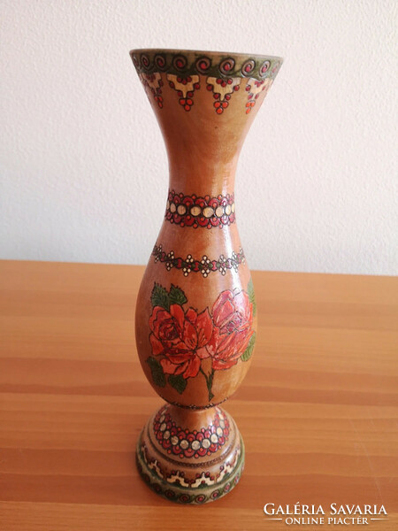Folk carved and painted wooden vase, ornamental object