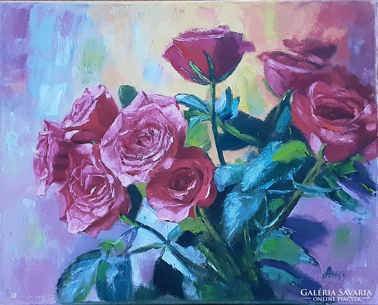 Galina Antiipina: roses on a sunny day, oil painting, canvas, 40x50cm