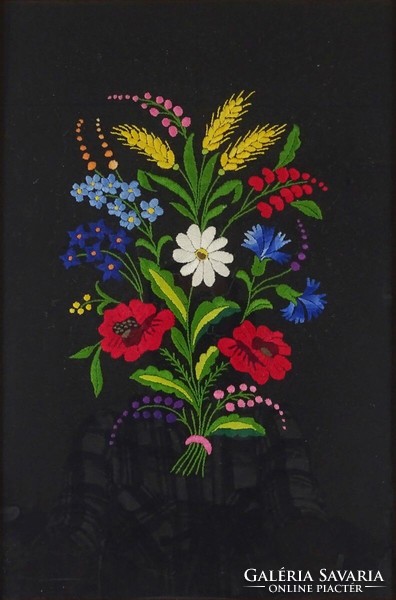 1Q167 old embroidered flower still life framed needlework 51 x 35 cm