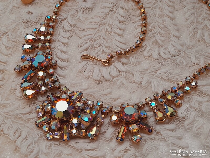 Aurora borealis rhinestone necklace, neck blue, 43 cm