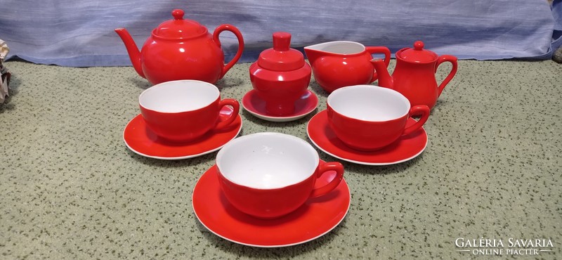 Old, shielded, red, 3 Zsolnay tea cups, 3 Zsolnay pourers, sugar bowl,+gift