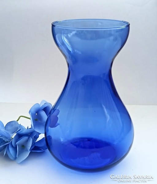Blue glass hyacinth vase 15x7cm