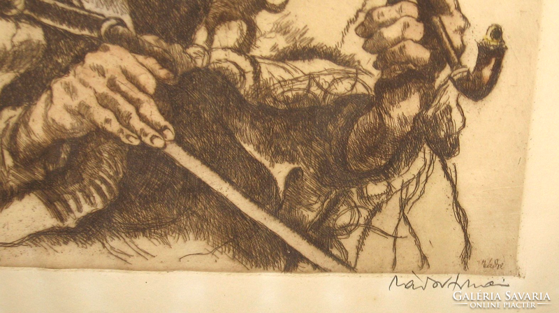 István Zádor / 1882-1963 /: pipe-smoking shepherd, etching