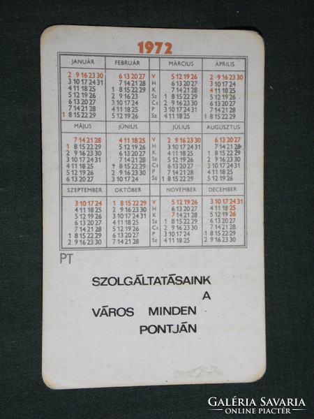 Kártyanaptár, Pécs Tempó Ksz.,építő,szállító, javító ,felvevő, 1972,   (5)