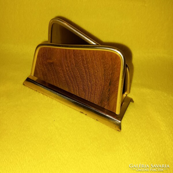 Art-deco copper-wood combination, letter holder or napkin holder.