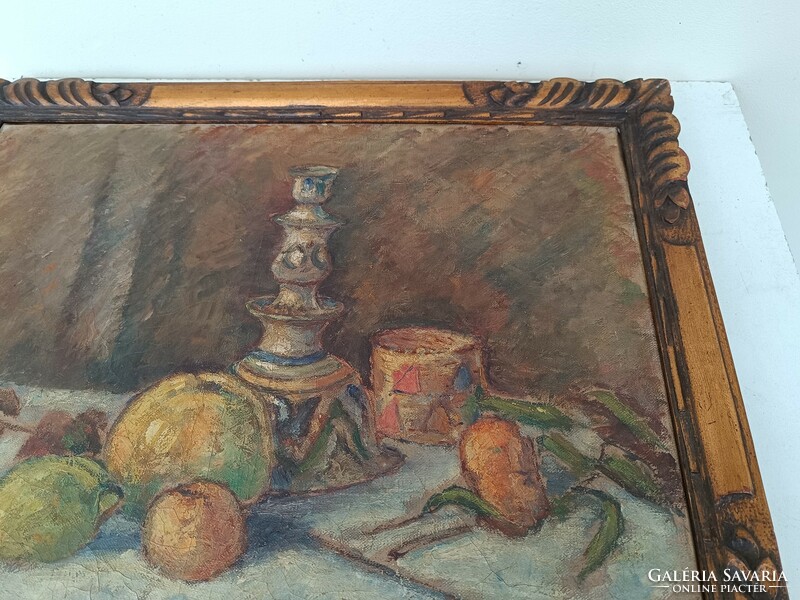 Antique painting still life oil canvas signed in a carved frame 493 8384