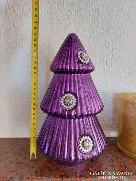 Üveg karácsonyfa lila modern üvegdísz karácsonyi dekoráció 25 cm