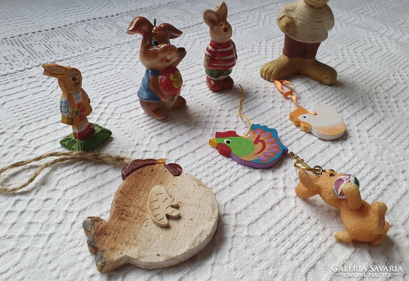 Húsvéti nyuszi csibe kakas tyúk fa kerámia porcelán figura csomag dekoráció kellék