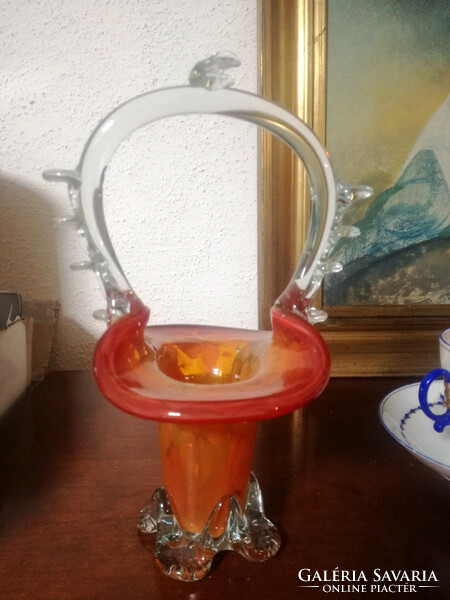 Glowing orange Murano glass serving basket - art&decoration