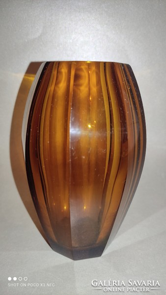 Antique amber glass moser glass vase amber-colored multi-faceted glass vase