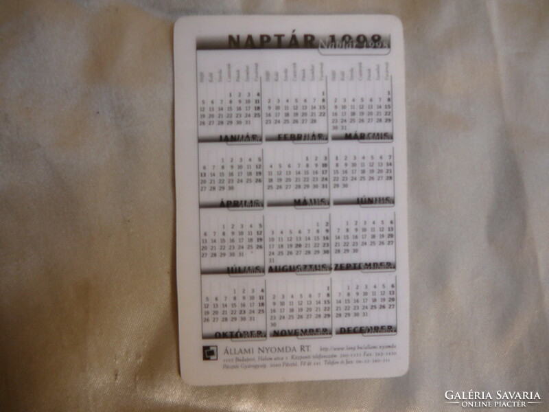 Plastic card calendar, state printing house, 1998
