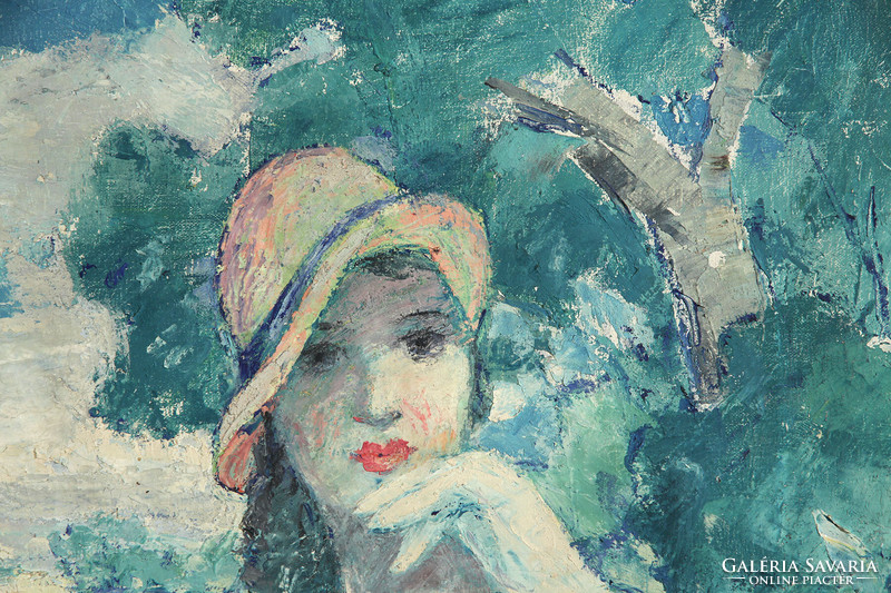 Gy. János Riba (1905-1973) Woman with a hat 60x50cm | female portrait Gyulavesi j.