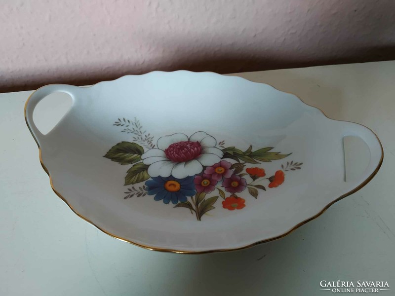 Apulum porcelain bowl with floral, gilded edges, length: 19 cm