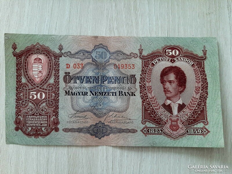Ötven pengő 1932 ropogós bankjegy VF
