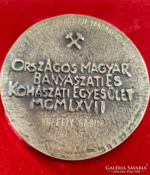 SOLTZ  VILMOS 1833 - 1901  Országos Magyar Bányászati és Kohászati Egyesület bronz emlék plakett