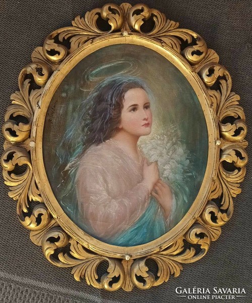 Large antique painting by Bihari Emma in a Florentine frame