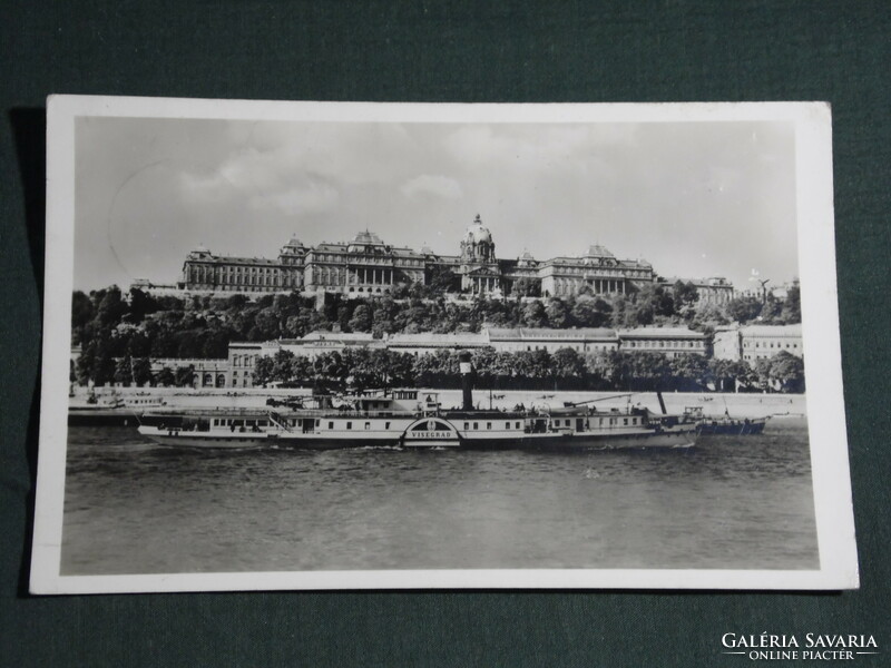 Képeslap, Budapest, Királyi várpalota,Budai vár, Visegrád lapátkerekes gőzhajó