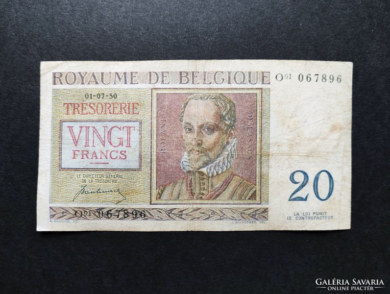 Ritkább! Belgium 20 Francs / Frank 1950, F+