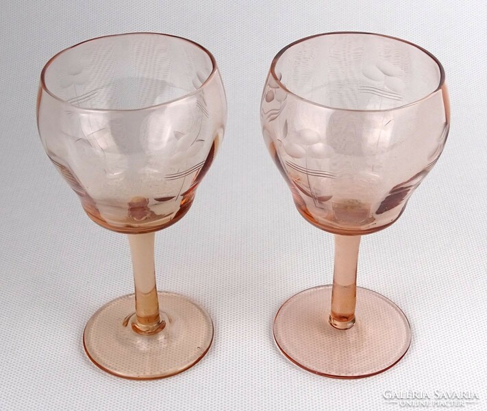 1Q202 pair of old polished pink wine glass glasses 12.5 Cm