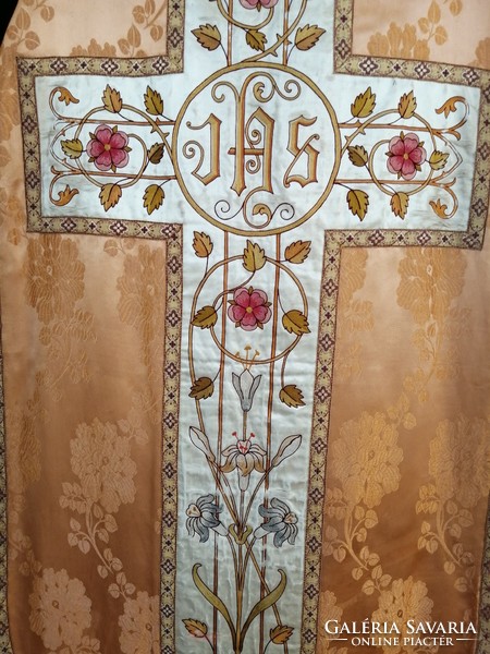 Beautiful, hand-embroidered, antique gold brocade violin case vestments, liturgical, priestly vestments