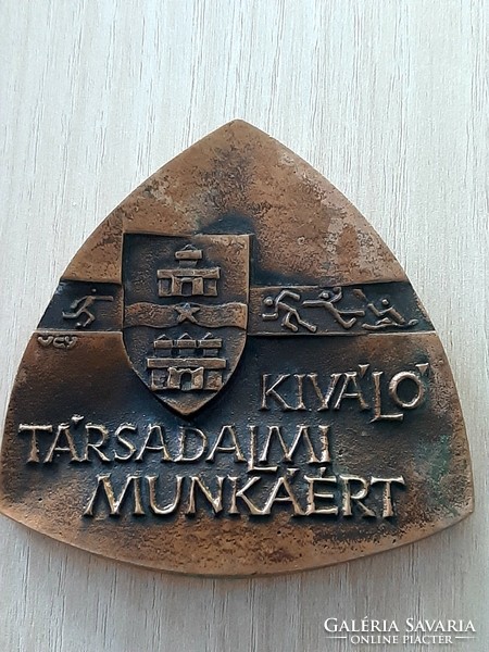 Bronze commemorative plaque for excellent social work, Budapest office of physical education and sports