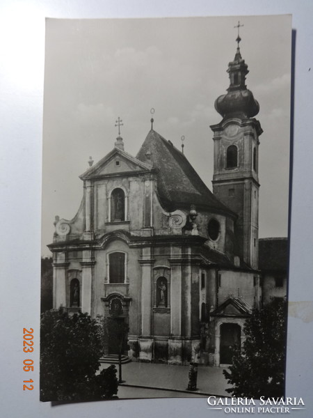 Régi postatiszta képeslap: Győr, rk. templom (1958)
