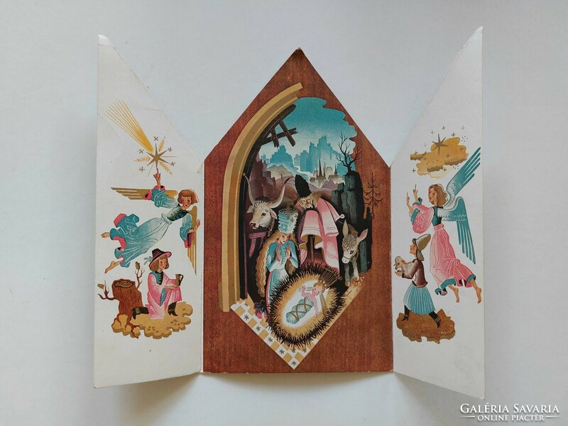 Graphic drawing of an old Christmas card by Gitta Mallász, cooperative store Budapest 