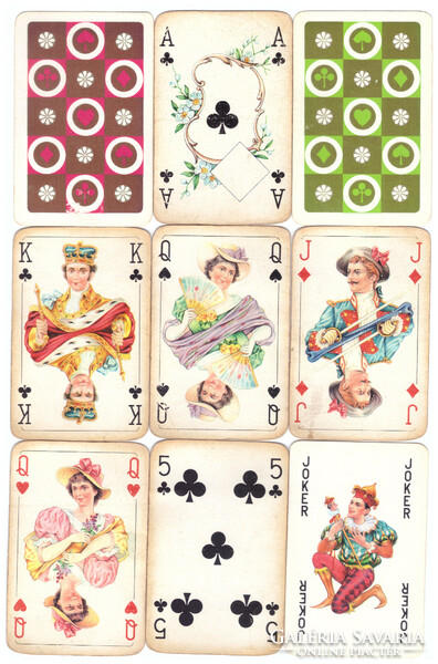 28. Francia kártya dupla pakli 104 + 6 joker Játékkártyagyár 1970 körül erősen használt