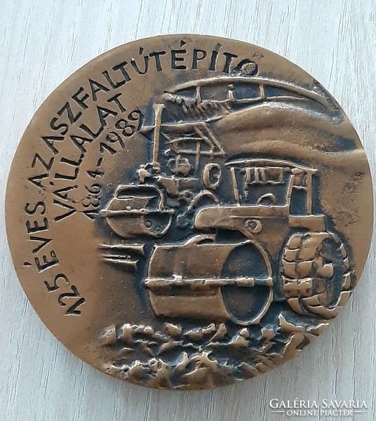 Hungarian asphalt company double-sided bronze commemorative plaque 1864 - 1989 9.8 cm